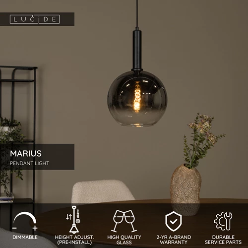 Lucide MARIUS - Pendant light - Ø 30 cm - 1xE27 - Black - USP